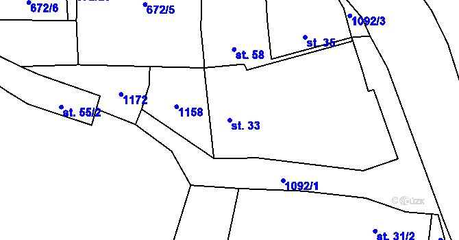 Parcela st. 33 v KÚ Mířkov, Katastrální mapa