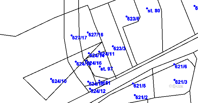 Parcela st. 624/11 v KÚ Mířkov, Katastrální mapa