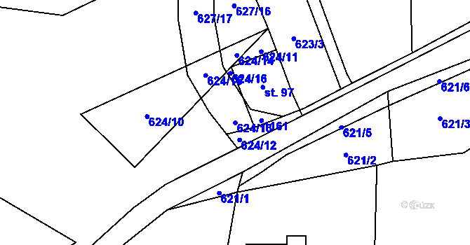 Parcela st. 624/13 v KÚ Mířkov, Katastrální mapa