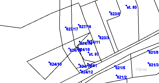 Parcela st. 624/14 v KÚ Mířkov, Katastrální mapa