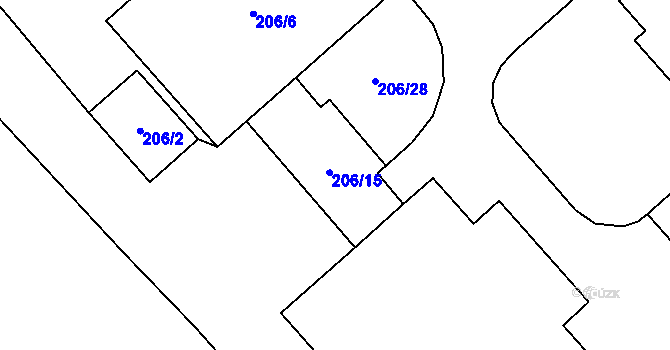 Parcela st. 206/15 v KÚ Bylany u Kutné Hory, Katastrální mapa