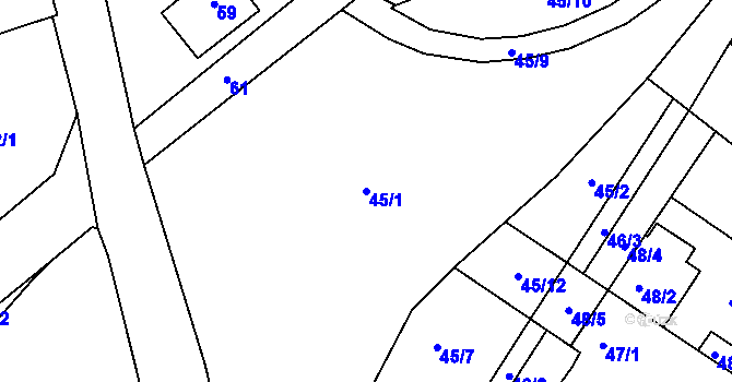 Parcela st. 45/1 v KÚ Hořany u Kutné Hory, Katastrální mapa