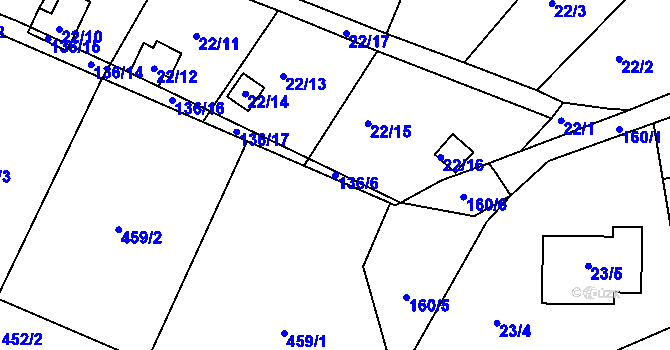Parcela st. 136/6 v KÚ Hořany u Kutné Hory, Katastrální mapa