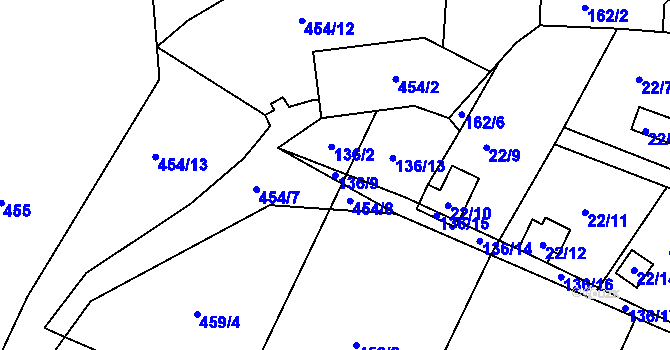Parcela st. 136/9 v KÚ Hořany u Kutné Hory, Katastrální mapa