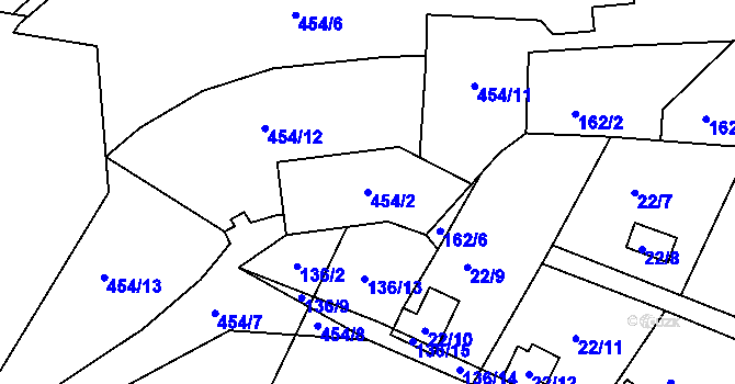 Parcela st. 454/2 v KÚ Hořany u Kutné Hory, Katastrální mapa