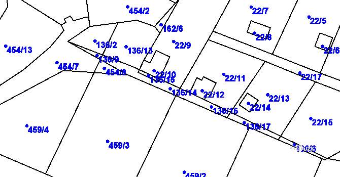 Parcela st. 136/14 v KÚ Hořany u Kutné Hory, Katastrální mapa