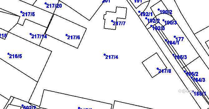 Parcela st. 217/4 v KÚ Miskovice, Katastrální mapa