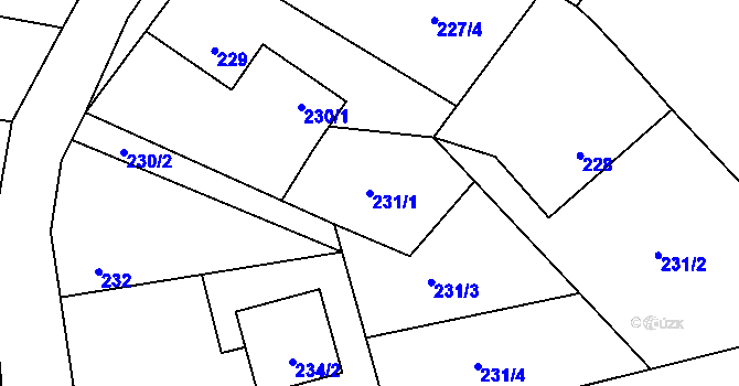 Parcela st. 231/1 v KÚ Miskovice, Katastrální mapa