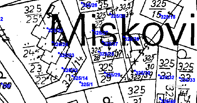 Parcela st. 325/28 v KÚ Miskovice, Katastrální mapa