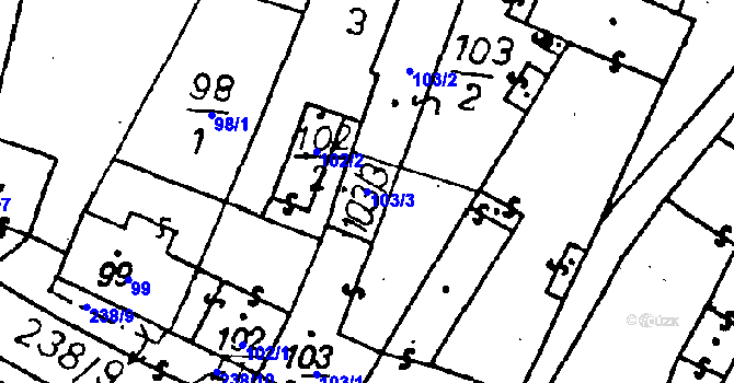 Parcela st. 103/3 v KÚ Miskovice, Katastrální mapa