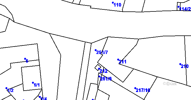 Parcela st. 251/7 v KÚ Miskovice, Katastrální mapa