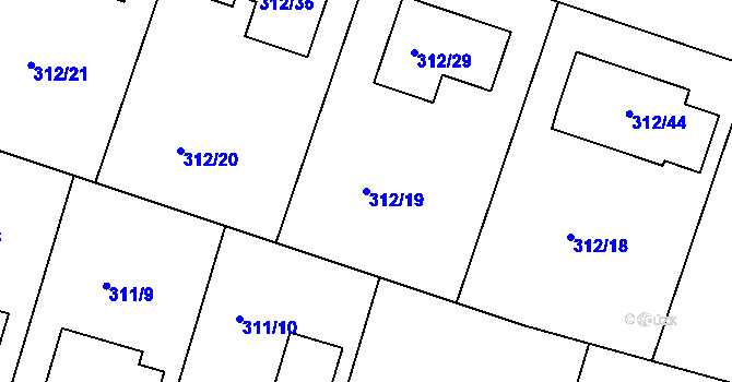 Parcela st. 312/19 v KÚ Přítoky, Katastrální mapa