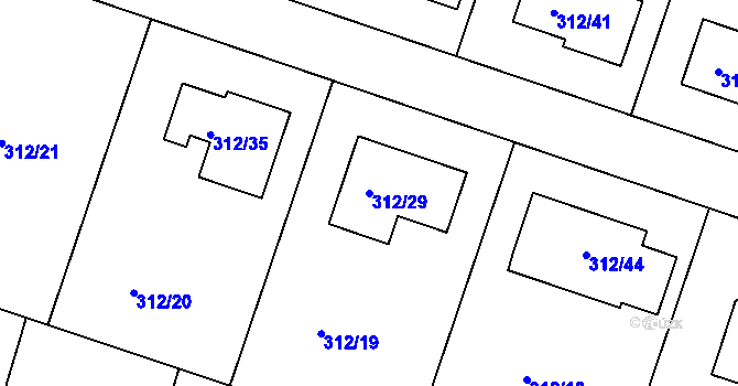 Parcela st. 312/29 v KÚ Přítoky, Katastrální mapa