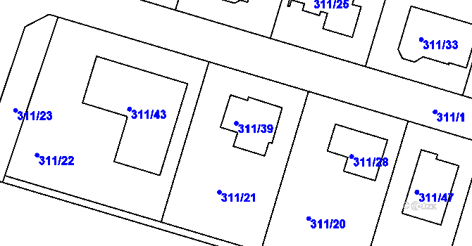 Parcela st. 311/39 v KÚ Přítoky, Katastrální mapa