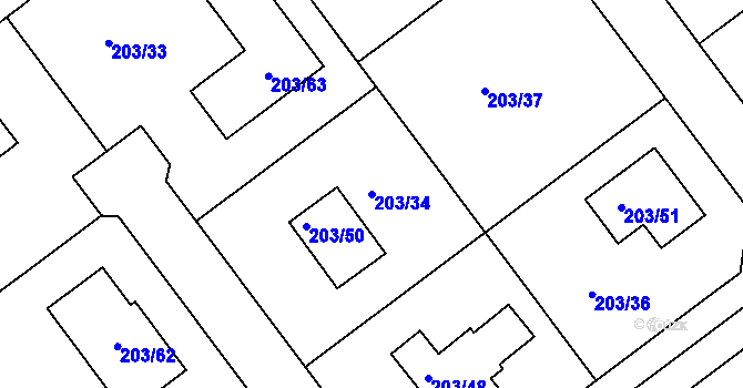 Parcela st. 203/34 v KÚ Přítoky, Katastrální mapa