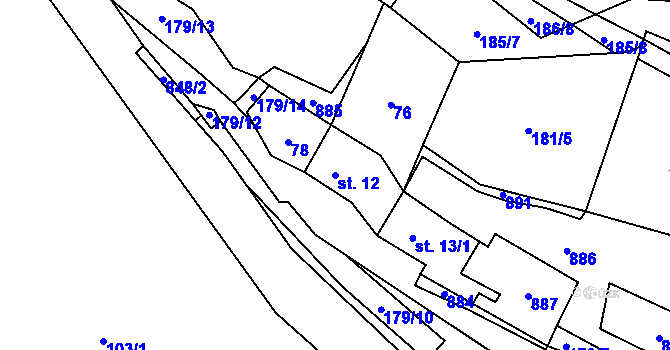 Parcela st. 12 v KÚ Blahuňov, Katastrální mapa