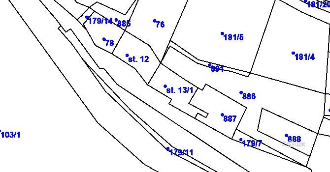 Parcela st. 13/1 v KÚ Blahuňov, Katastrální mapa