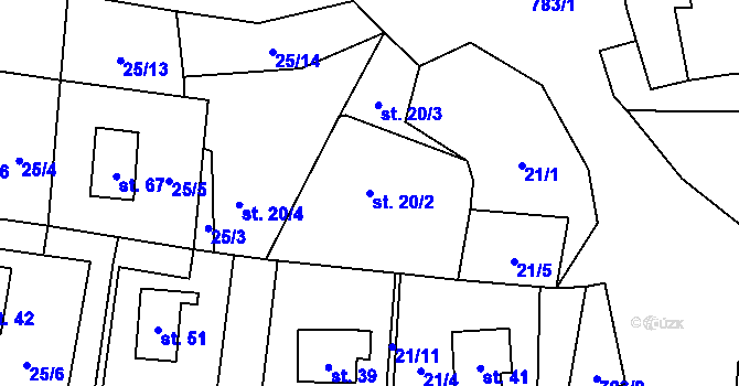 Parcela st. 20/2 v KÚ Blahuňov, Katastrální mapa