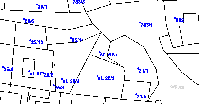 Parcela st. 20/3 v KÚ Blahuňov, Katastrální mapa