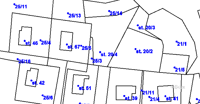 Parcela st. 20/4 v KÚ Blahuňov, Katastrální mapa