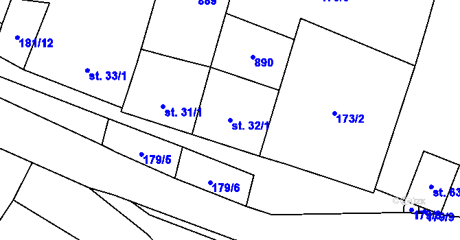 Parcela st. 32/1 v KÚ Blahuňov, Katastrální mapa