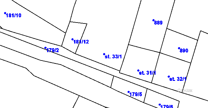 Parcela st. 33/1 v KÚ Blahuňov, Katastrální mapa