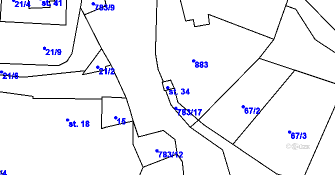 Parcela st. 34 v KÚ Blahuňov, Katastrální mapa
