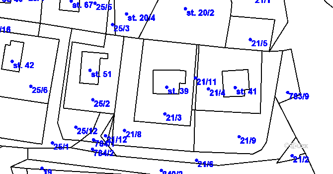 Parcela st. 39 v KÚ Blahuňov, Katastrální mapa