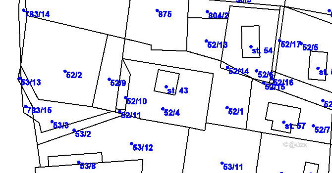 Parcela st. 43 v KÚ Blahuňov, Katastrální mapa
