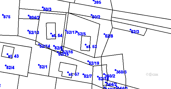 Parcela st. 53 v KÚ Blahuňov, Katastrální mapa
