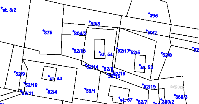 Parcela st. 54 v KÚ Blahuňov, Katastrální mapa