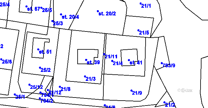 Parcela st. 21/11 v KÚ Blahuňov, Katastrální mapa