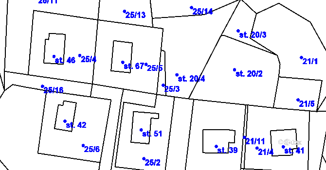Parcela st. 25/3 v KÚ Blahuňov, Katastrální mapa