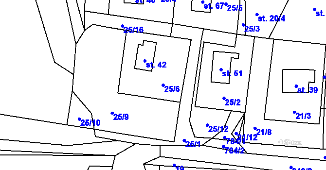 Parcela st. 25/6 v KÚ Blahuňov, Katastrální mapa