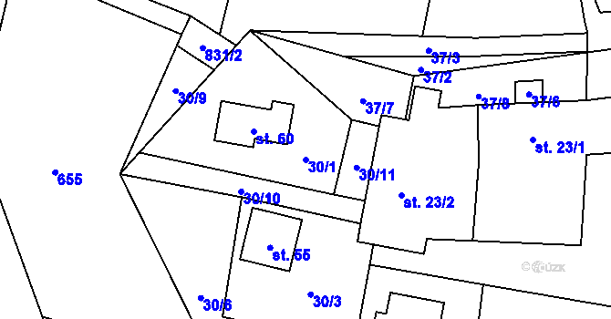 Parcela st. 30/1 v KÚ Blahuňov, Katastrální mapa