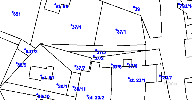 Parcela st. 37/3 v KÚ Blahuňov, Katastrální mapa