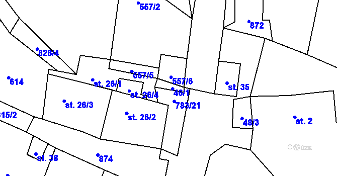 Parcela st. 46/1 v KÚ Blahuňov, Katastrální mapa