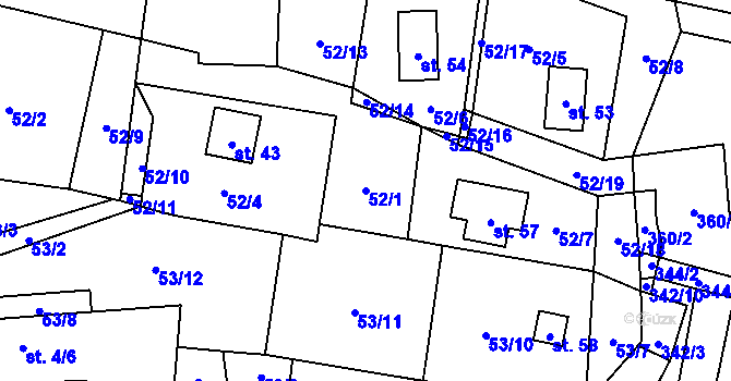 Parcela st. 52/1 v KÚ Blahuňov, Katastrální mapa