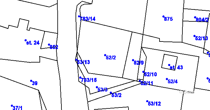 Parcela st. 52/2 v KÚ Blahuňov, Katastrální mapa