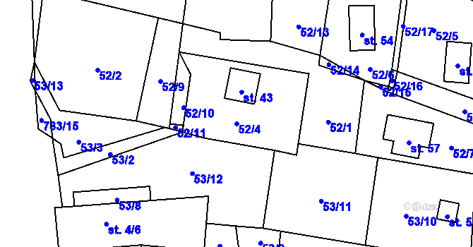 Parcela st. 52/4 v KÚ Blahuňov, Katastrální mapa