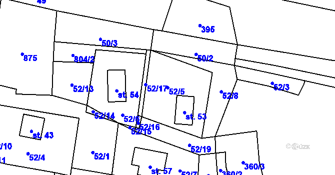 Parcela st. 52/5 v KÚ Blahuňov, Katastrální mapa
