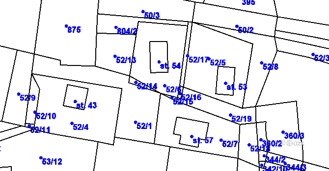 Parcela st. 52/6 v KÚ Blahuňov, Katastrální mapa