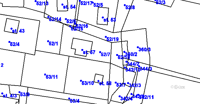 Parcela st. 52/7 v KÚ Blahuňov, Katastrální mapa