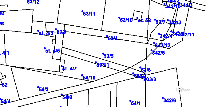 Parcela st. 53/5 v KÚ Blahuňov, Katastrální mapa
