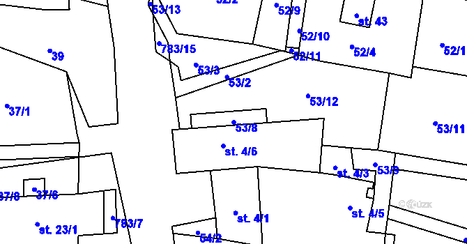 Parcela st. 53/8 v KÚ Blahuňov, Katastrální mapa