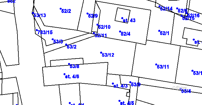 Parcela st. 53/12 v KÚ Blahuňov, Katastrální mapa