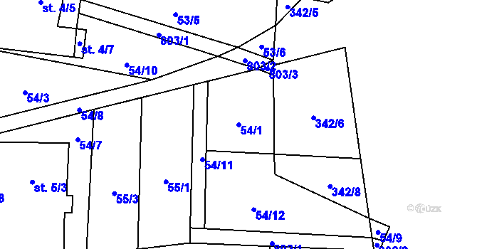 Parcela st. 54/1 v KÚ Blahuňov, Katastrální mapa
