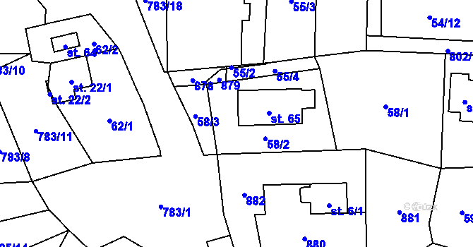 Parcela st. 58/2 v KÚ Blahuňov, Katastrální mapa
