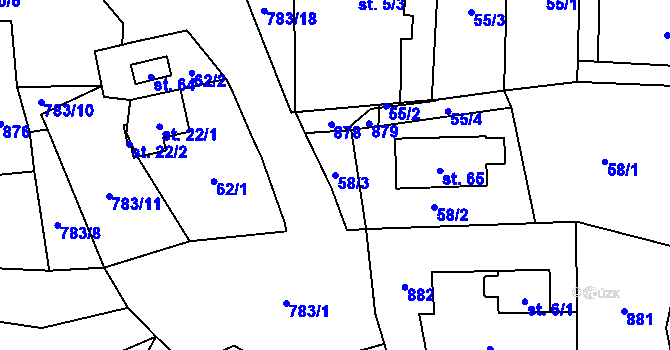 Parcela st. 58/3 v KÚ Blahuňov, Katastrální mapa