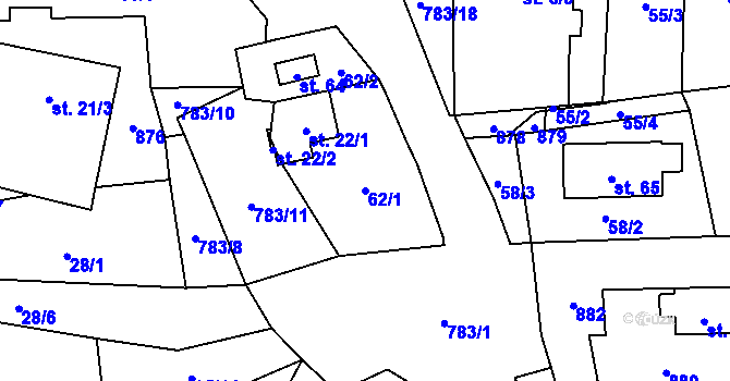 Parcela st. 62/1 v KÚ Blahuňov, Katastrální mapa